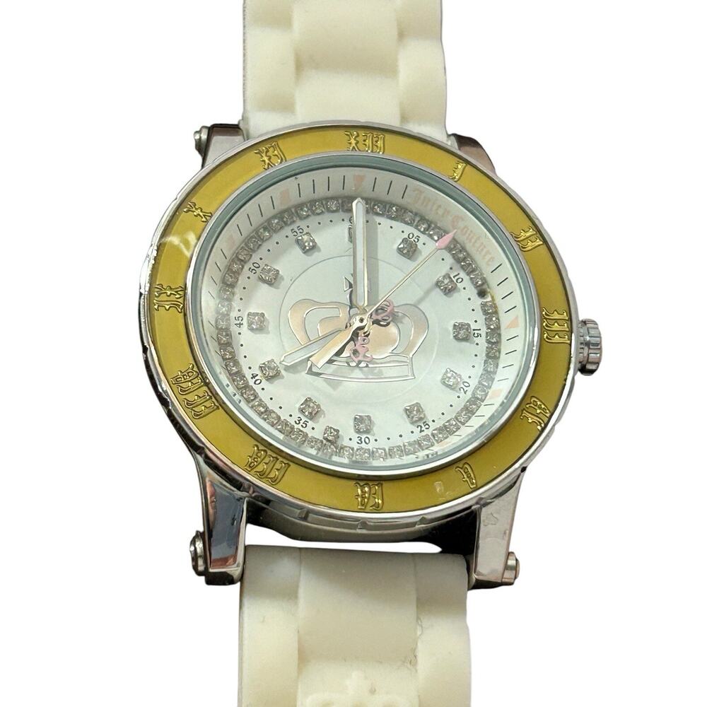 Juicy Couture Midsized 38mm Women's Crystal Face Watch Silver Stainless Silicone - Picture 5 of 10
